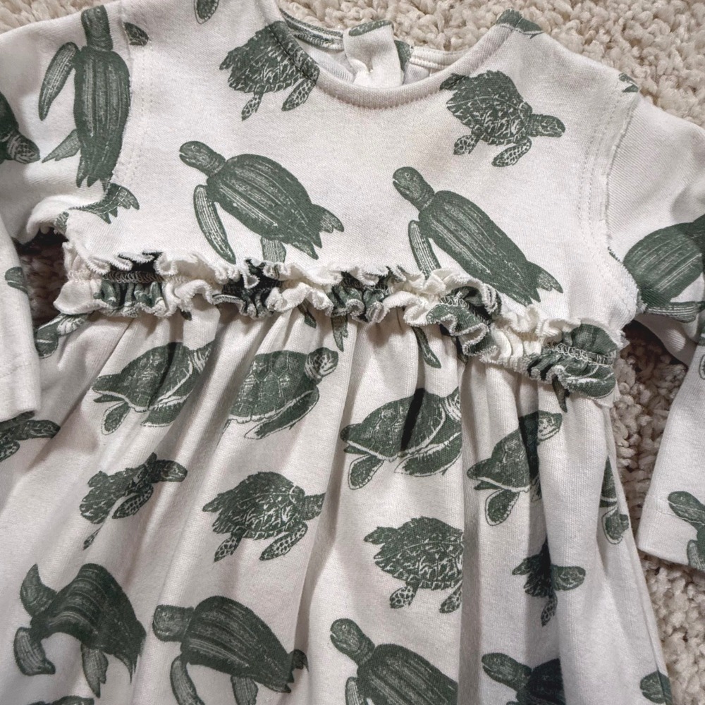 Kate Quinn Sea Turtle Organic Cotton Ruffle Dress 3-6 Months Coastal Turtles - Picture 4 of 4